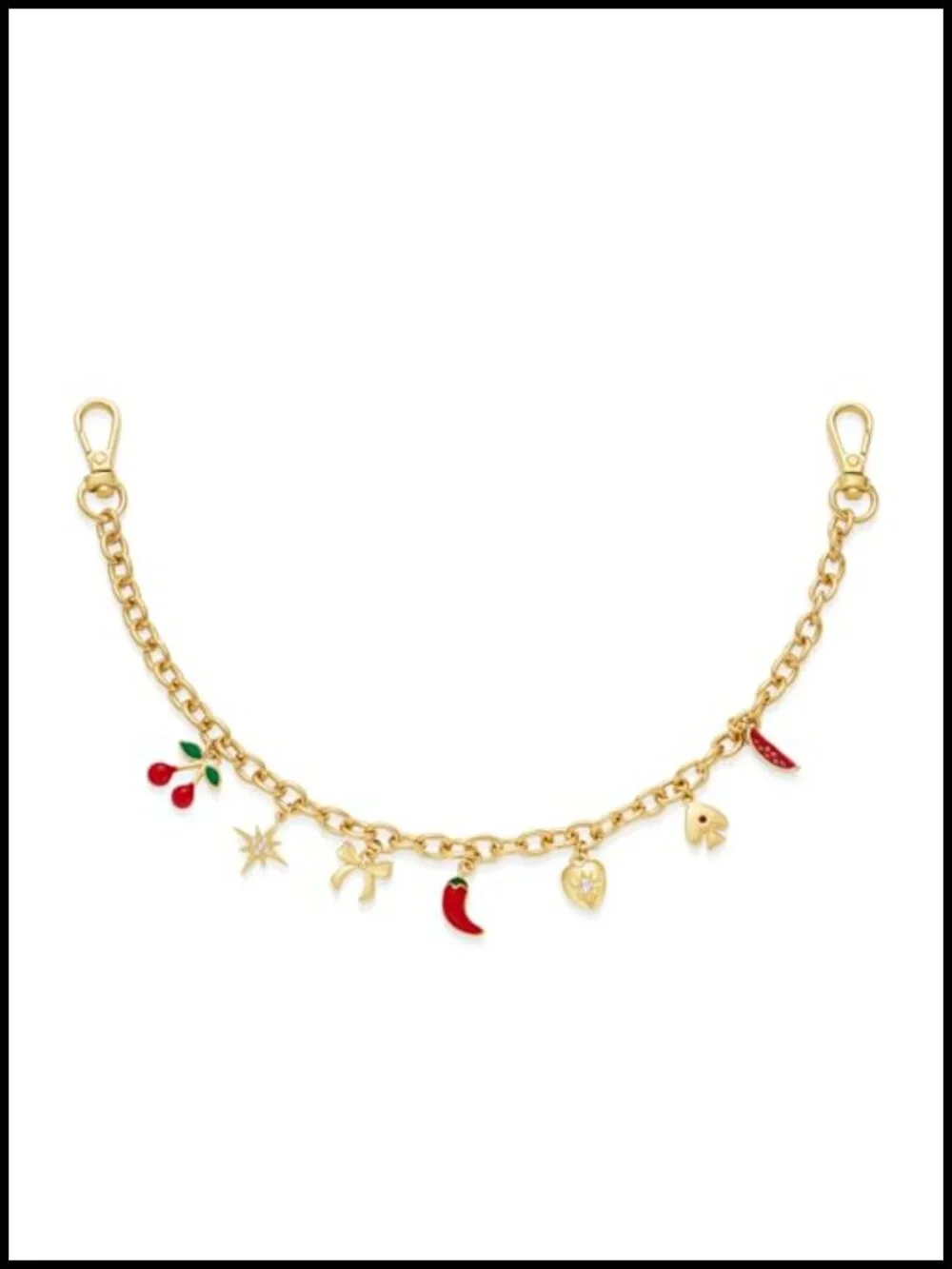 Gold Plated Fruit Charm Bag Chain Keychain Purse Accessory 7 Charms Cherry